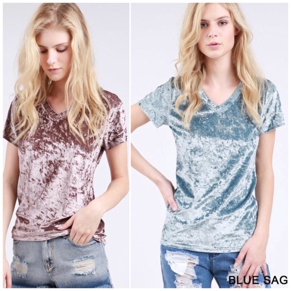 ❗️CLOSING SALE❗️Blue Sage Crushed Velvet Basic Top - Picture 4 of 4